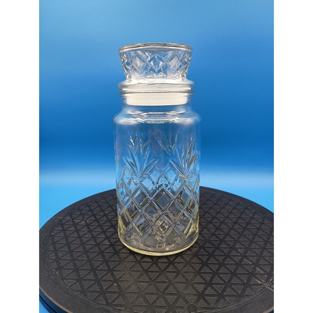 Vintage 1983 Clear Planters Peanuts Jar And Lid Diamond Cut Wheat Design